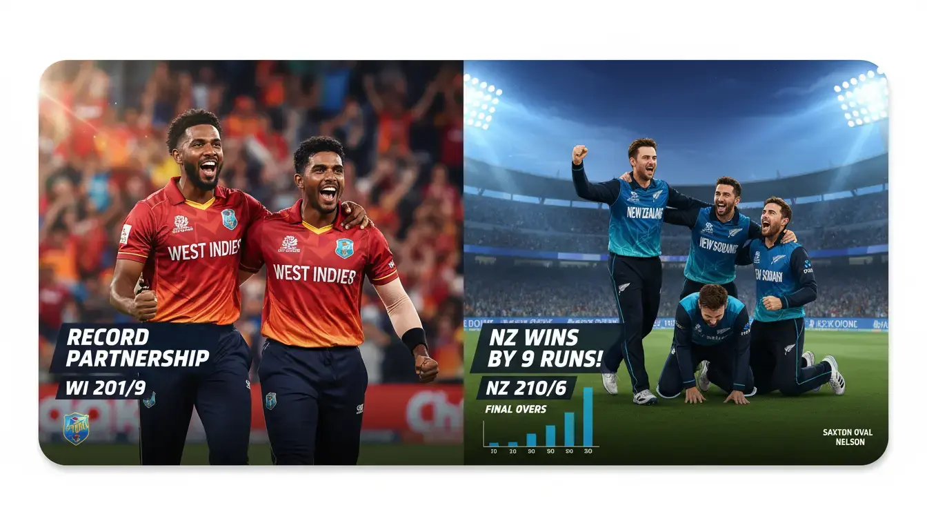 NZ Edges West Indies by 9 Runs; Shepherd, Springer's Record 78-Run Stand Stuns Nelson Crowd